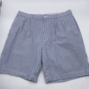 Brooks Brothers 346 Seersucker Shorts Men 34 Blue White Hickory Striped Pleated